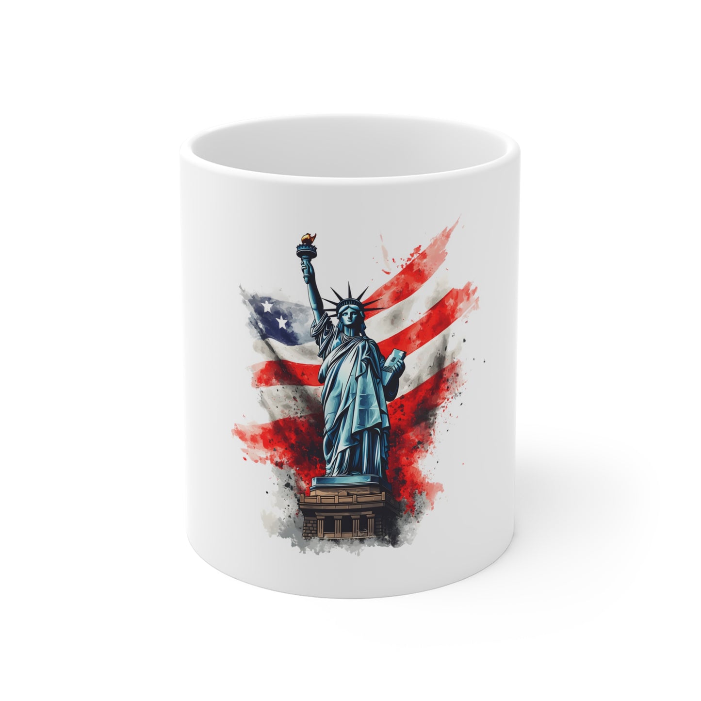 Statue of Liberty American Flag 11oz Mug — Patriotic USA Coffee Cup