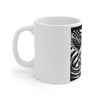 Vintage Distressed American Flag Mug – Retro USA Flag Coffee Mug – Weathered Patriotic Cup – Americana Heritage Mug Mug 11oz