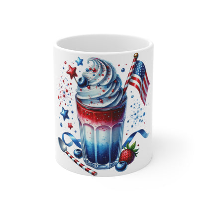 Patriotic Milkshake Coffee Mug – Red White Blue Dessert Mug – 4th of July Fireworks Cup – Americana Berry Shake Mug – Festive Gift Mug Patriotic Red White Blue Milkshake Mug – 11oz Fourth of July...