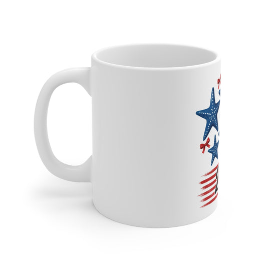 Patriotic Starfish 250 Coffee Mug – Coastal Americana Mug – Red White Blue Beach Starfish Cup – Nautical USA 250th Anniversary Gift Mug 11oz