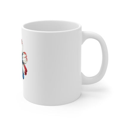 Patriotic Daisy 11oz Coffee Mug — Red White Blue Floral Tea Cup