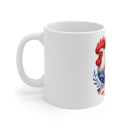 Patriotic Rooster Coffee Mug – American Flag Floral Rooster – Red White Blue Farmhouse Flower Mug – USA Pride Gift Patriotic Rooster Mug — American Flag 11oz Coffee Cup