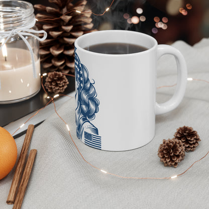 Patriotic American Woman Coffee Mug – Vintage Americana Female Portrait Mug – Classic USA Woman Art Mug – Retro Feminine Patriot Gift Mug – Americana Style Cup Mug 11oz