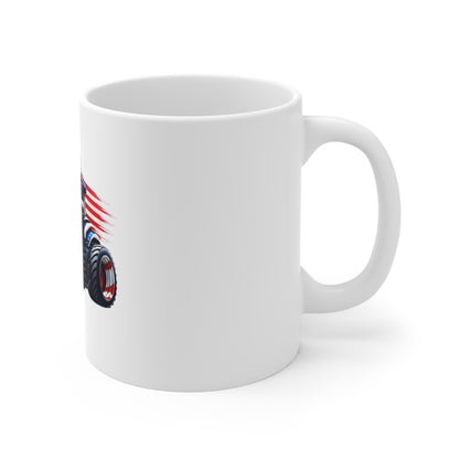 Patriotic Tractor Coffee Mug – American Flag Farm Tractor with Flag Mug – Bold USA Agriculture Cup – Farmer Pride Gift Mug – Red White Blue Tractor Mug Mug 11oz