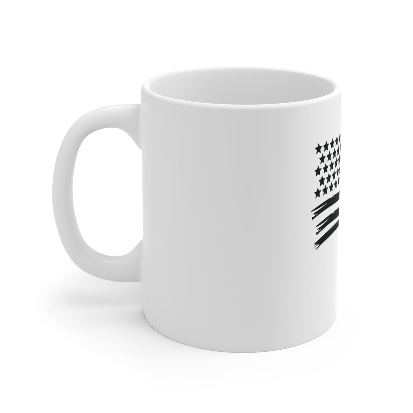 Black Waving American Flag Coffee Mug – Distressed USA Flag Mug – Stealth Patriotic Cup – Minimalist Americana Gift Mug 11oz