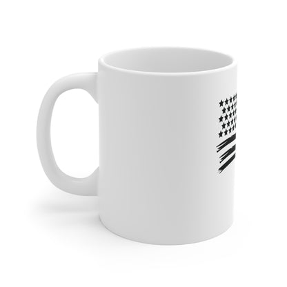 Black Waving American Flag Coffee Mug – Distressed USA Flag Mug – Stealth Patriotic Cup – Minimalist Americana Gift Mug 11oz