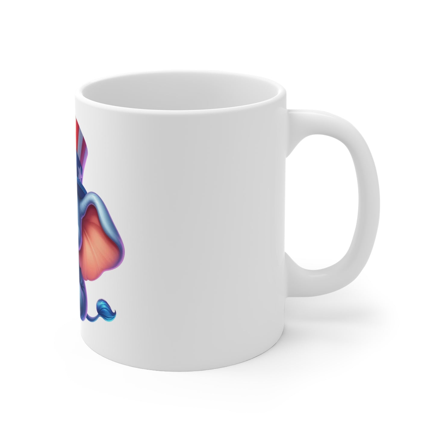 Cute Patriotic Elephant Coffee Mug – Uncle Sam Elephant Mug – Red White Blue Animal Cup – Adorable Americana Gift Mug 11oz