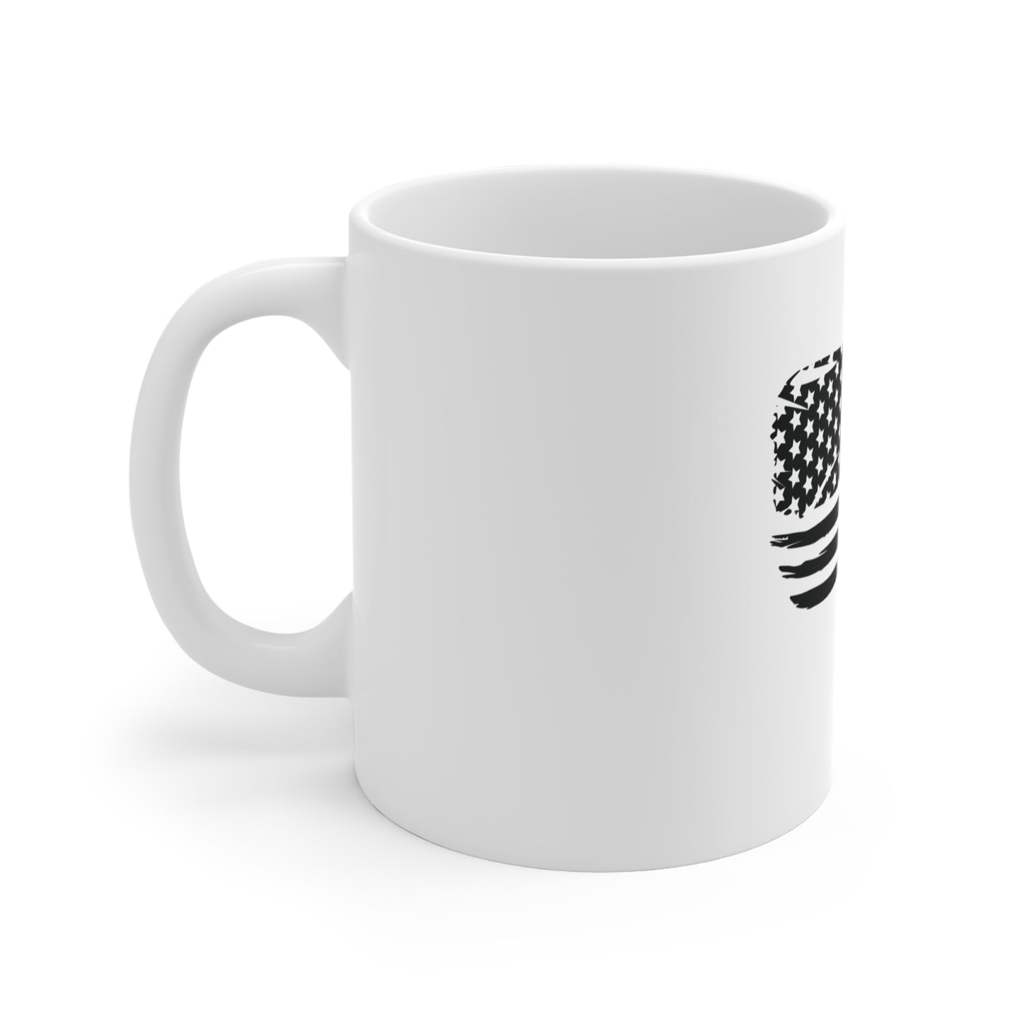 Blacked-Out Waving American Flag Coffee Mug – Distressed USA Flag Mug – Stealth Patriotic Cup – Minimalist Vintage Flag Design Mug 11oz