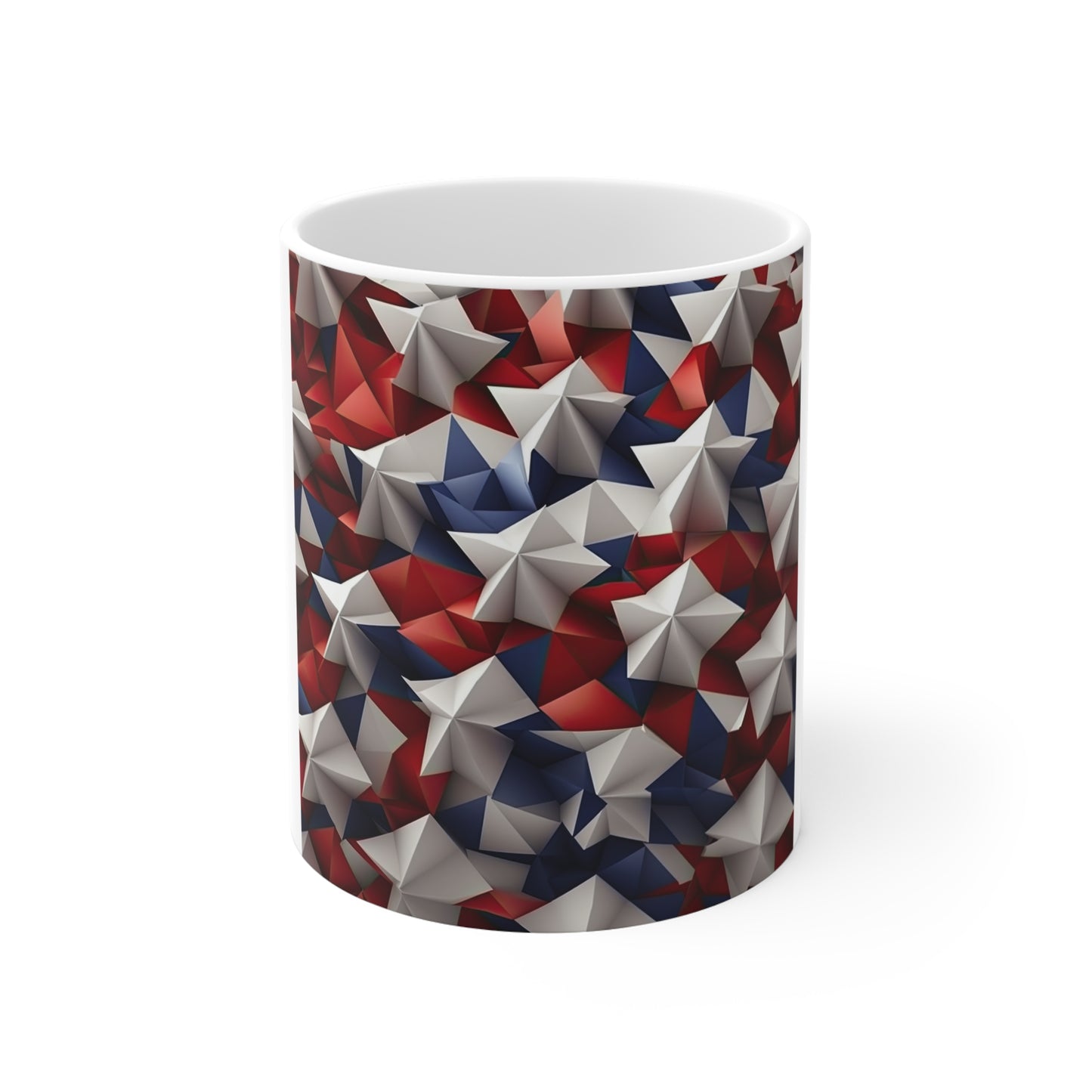 3D Patriotic Stars Coffee Mug – Red White Blue Geometric Star Mug – Modern Americana Star Pattern – Bold Abstract USA Mug11oz