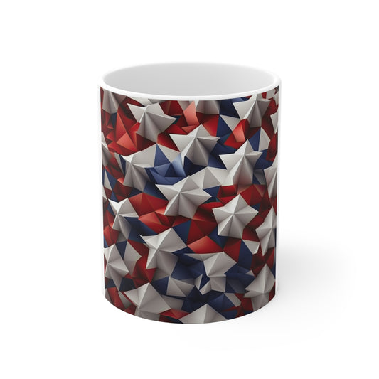 3D Patriotic Stars Coffee Mug – Red White Blue Geometric Star Mug – Modern Americana Star Pattern – Bold Abstract USA Mug11oz