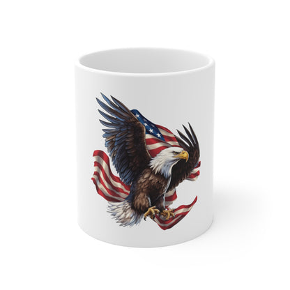 American Eagle Mug - Patriotic Bald Eagle with USA Flag 11oz Coffee Cup