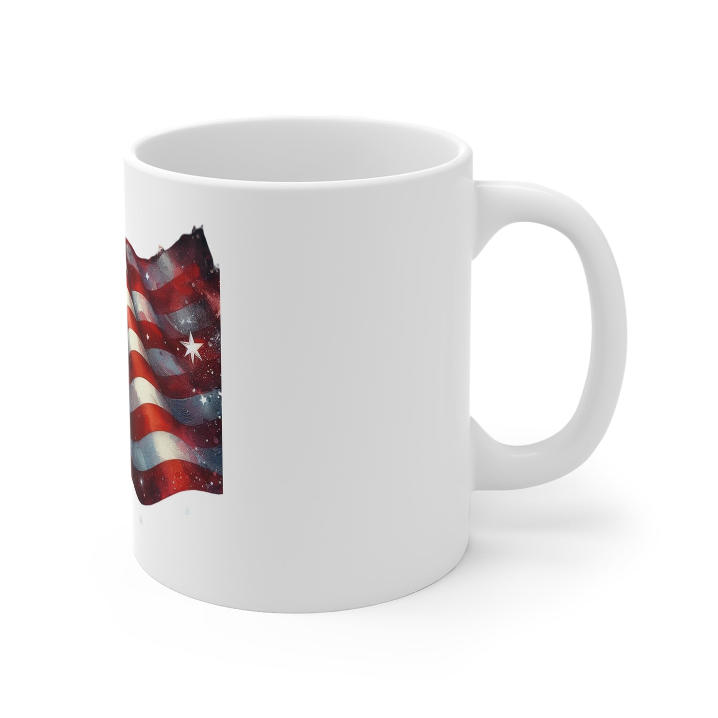 Waving American Flag Coffee Mug – Watercolor USA Flag Mug – Patriotic Stars and Stripes Cup – Artistic Red White Blue Mug Mug 11oz
