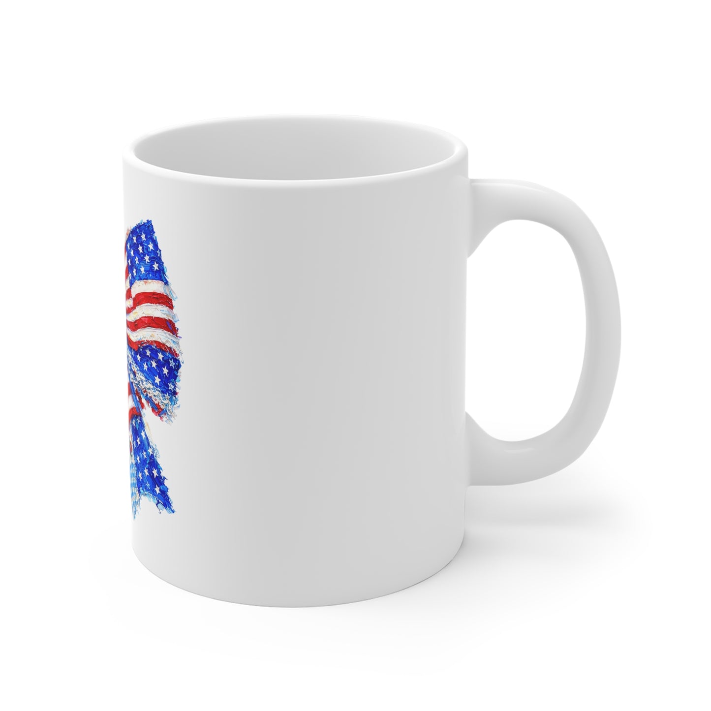 Patriotic Bow Coffee Mug – 11oz American Flag Ribbon Design