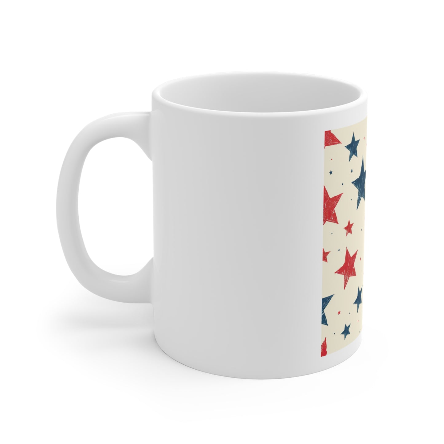 Hand-Drawn Patriotic Stars Coffee Mug – Vintage Sketch Star Mug – Rustic Americana Star Pattern Cup – Red Blue Artistic Stars Mug Patriotic Red & Blue Star 11oz Coffee Mug - Americana Fourth of July...
