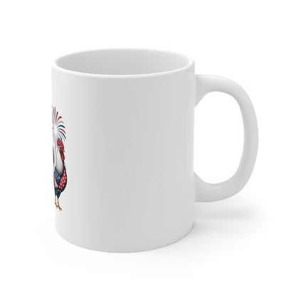 Patriotic Rooster Mug — 11oz Americana Fireworks Coffee Cup