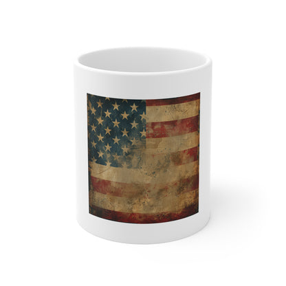Vintage American Flag Coffee Mug – Heavily Distressed USA Flag Mug – Rustic Patriotic Coffee Cup – Antique Americana Heritage Gift Vintage American Flag Mug — Rustic Patriotic 11oz Coffee Cup (Fourth...