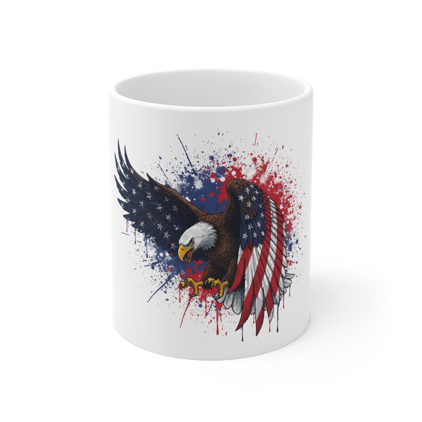 American Eagle Flag Splatter Coffee Mug – Patriotic Freedom Mug – USA Eagle Art Cup – Bold Independence Day Gift Mug 11oz
