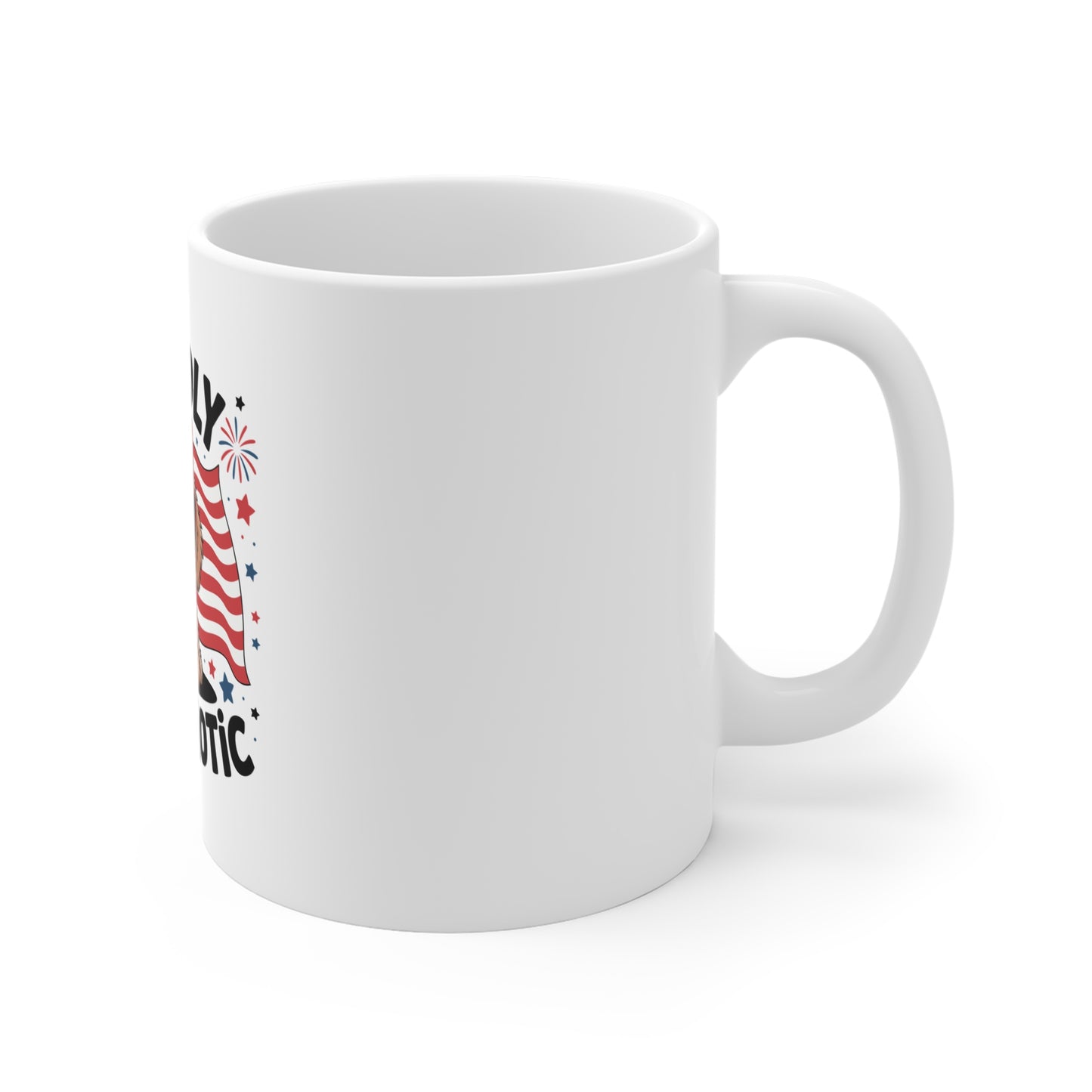 Proudly Pawtriotic Mug — 11oz Patriotic Dog Coffee Cup (USA Flag, "Proudly Pawtriotic")