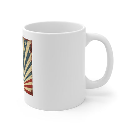 Vintage Americana Sunburst Coffee Mug – Retro Patriotic Rays Mug – Distressed USA Starburst Cup – Classic Vintage Flag Gift Vintage American Flag Sunburst Mug – Patriotic 11oz Coffee Cup