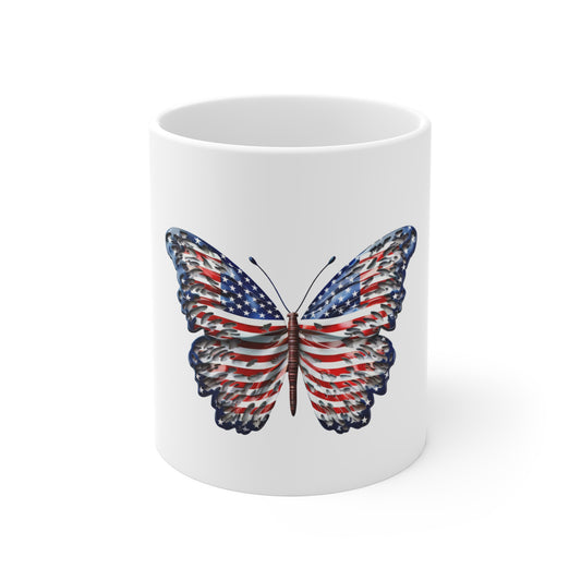 Distressed American Flag Butterfly Mug – Rustic Patriotic Butterfly Coffee Mug – Grunge USA Wing Design – Vintage Americana Gift Patriotic Butterfly Mug - American Flag 11oz Coffee Cup