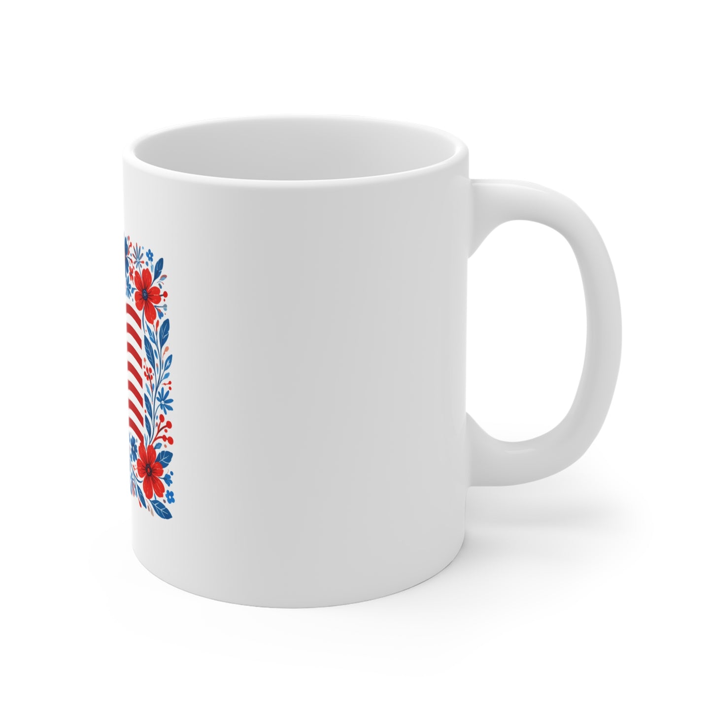 11oz Mug — American Flag Floral Design | Patriotic 4th of July Coffee Cup