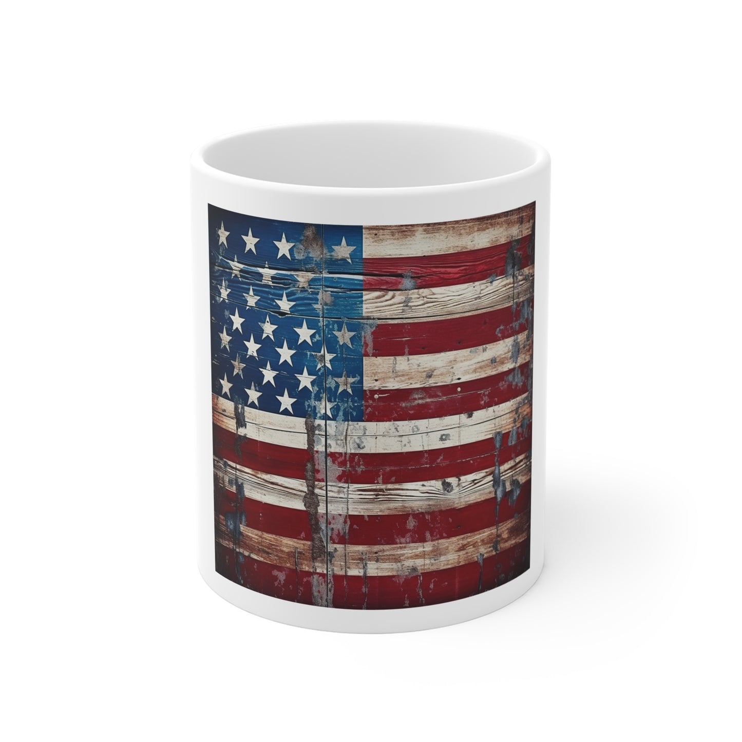 Worn Barnwood American Flag Coffee Mug – Distressed USA Flag Mug – Rustic Weathered Wood Patriotic Cup – Vintage Farmhouse Americana Mug Distressed American Flag Mug — Rustic USA 11oz Coffee Cup...