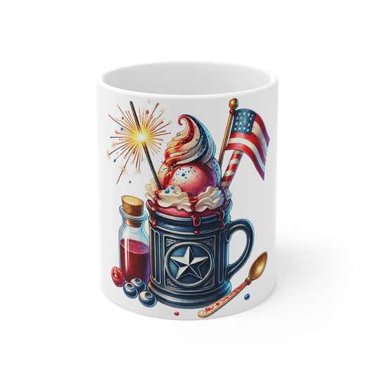 Patriotic Star Milkshake Coffee Mug – 4th of July Sparkler Mug – Red White Blue Dessert Cup – Americana Ice Cream Mug – Festive Gift Mug Patriotic Ice Cream Mug — 11oz American Flag, Firework...
