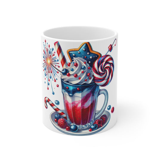 Patriotic Candy Milkshake Coffee Mug – 4th of July Sweet Treat Mug – Red White Blue Dessert Cup – Americana Fireworks Candy Mug Patriotic Candy Milkshake Mug — 11oz Red, White & Blue Dessert Drinkware...