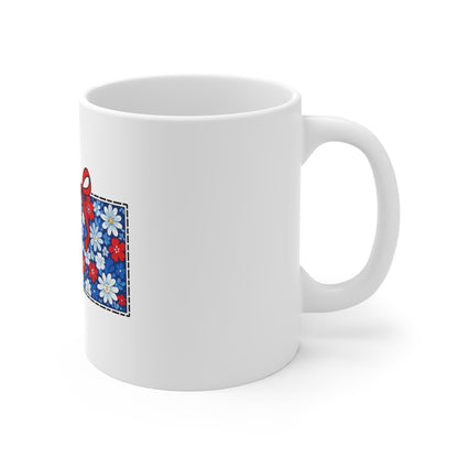 Montana Floral State Mug — Blue & Red Daisy 11oz Coffee Cup