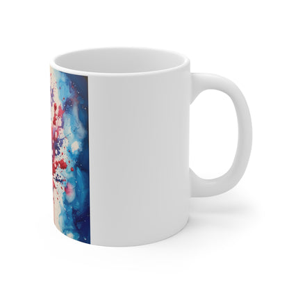 Patriotic Abstract Floral Coffee Mug – Red Blue Splash Flower Mug – Modern Artistic Americana Cup – Bold Watercolor Bloom Mug Blue & Pink Floral Splash Mug — 11oz Artistic Watercolor Coffee Cup...