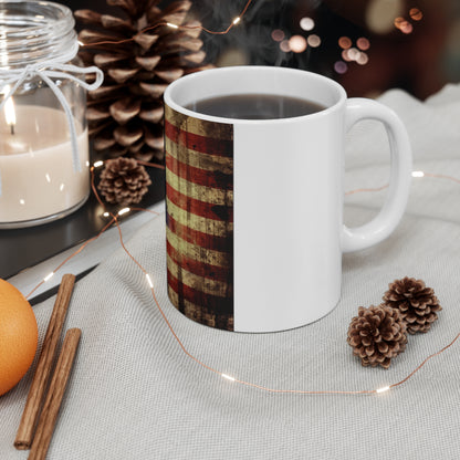 Dripping Grunge American Flag Coffee Mug – Dark Distressed USA Flag Mug – Rustic Paint Drip Patriotic Mug – Bold Americana Gift 11oz