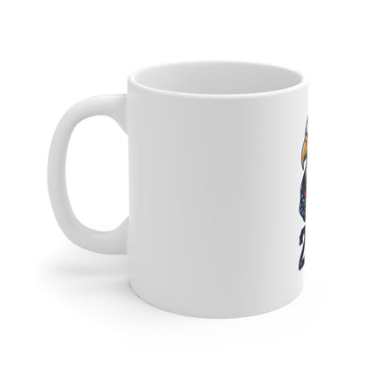 Eagle 250 Ceramic Mug — Patriotic Bald Eagle with American Flag Scarf