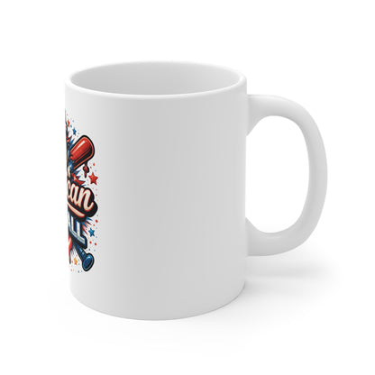 All American Baseball Mug – Patriotic Baseball Fan Coffee Cup – USA Baseball Gift – Red White Blue Sports Mug 11oz