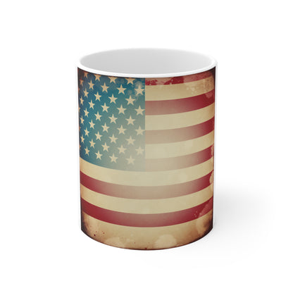 Vintage American Flag Coffee Mug – Distressed USA Flag Mug – Rustic Patriotic Cup – Classic Americana Flag Mug American Flag Vintage Coffee Mug – 11oz Patriotic Stars & Stripes