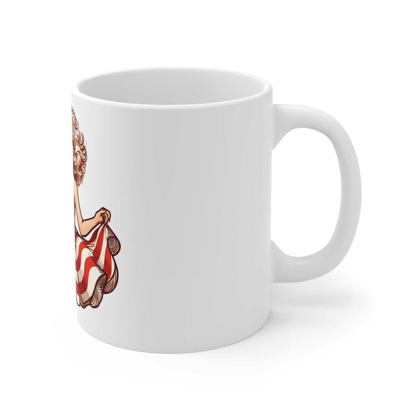 Patriotic Vintage Illustration Mug – Retro Americana Pin-Up Coffee Mug – USA Flag Dress Art Cup – Classic American Sketch Style Mug – Fourth of July Gift Patriotic Pin-Up Girl 11oz Coffee Mug —...