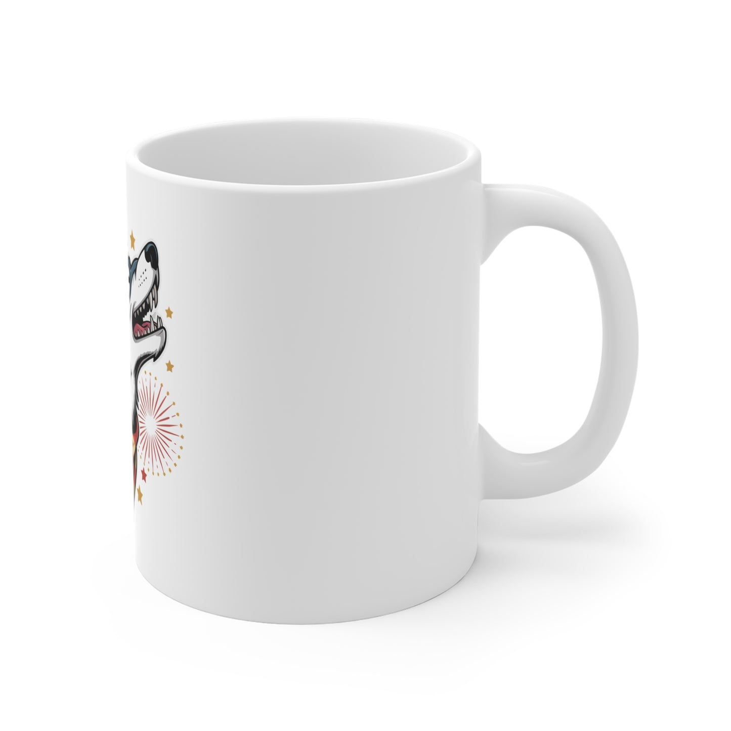 Patriotic Husky Mug — American Flag Bandana Coffee Cup