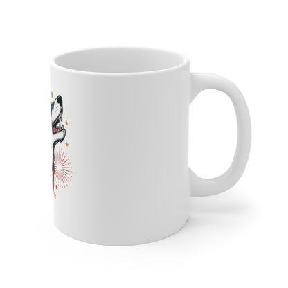 Patriotic Husky Mug — American Flag Bandana Coffee Cup