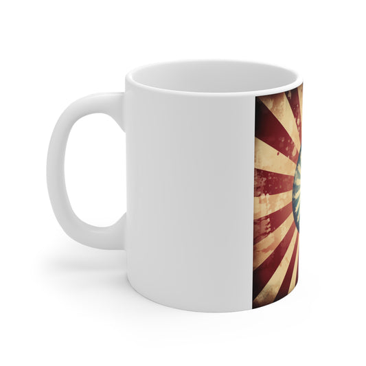 Vintage American Starburst Coffee Mug – Retro Patriotic Sunburst Mug – Distressed USA Star Flag Cup – Americana Radial Design Mug Vintage American Sunburst Mug – Retro Patriotic 11oz Coffee Cup...