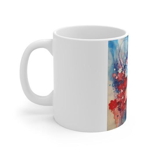 Patriotic Watercolor Flower Coffee Mug – Red White Blue Floral Mug – Artistic Americana Bloom Cup – Soft Flowing Ink Floral Gift Patriotic Blue & Red Floral Coffee Mug — 11oz Artistic Watercolor...