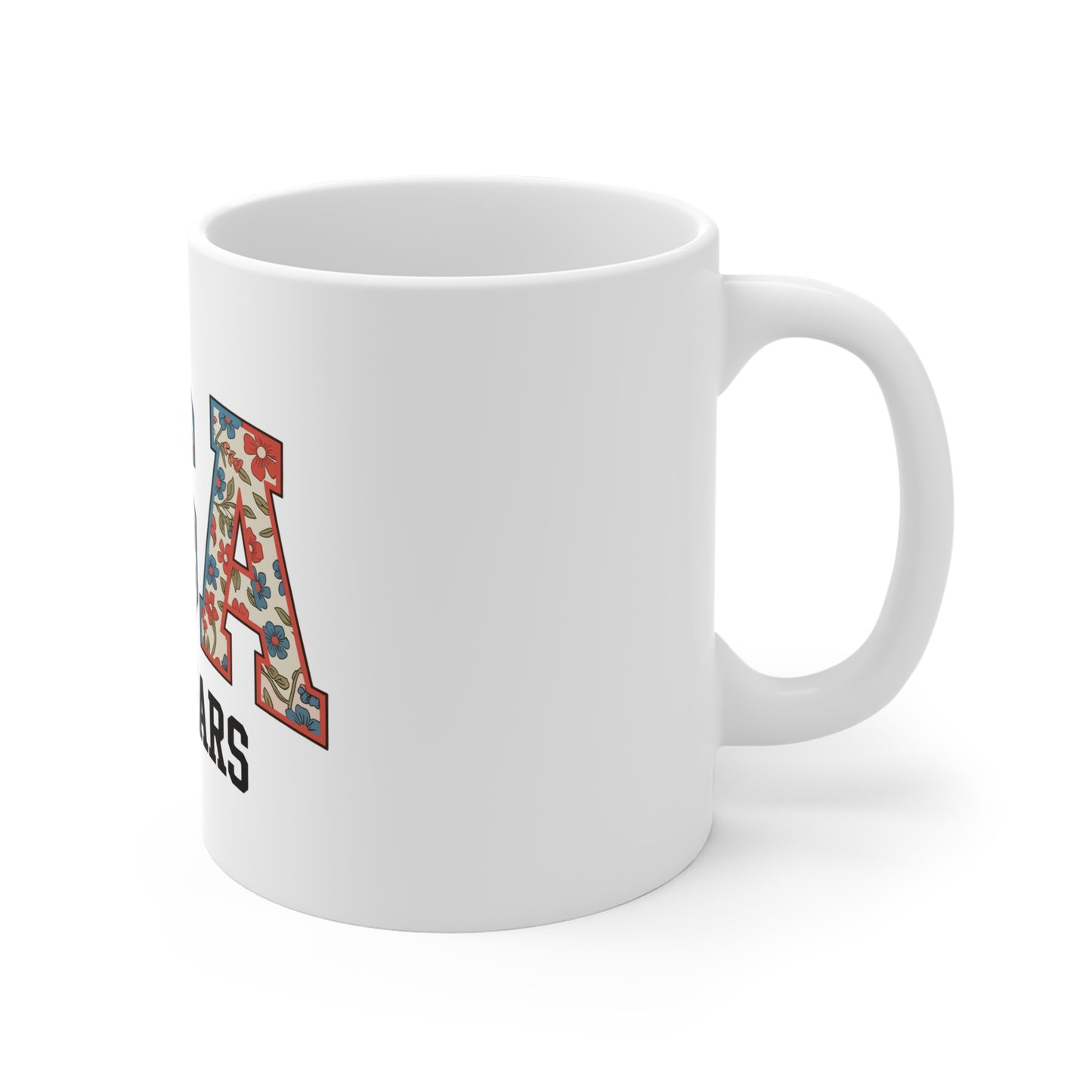 USA 250 Years Floral Pattern Mug — Patriotic 11oz Coffee Cup for 250th Anniversary