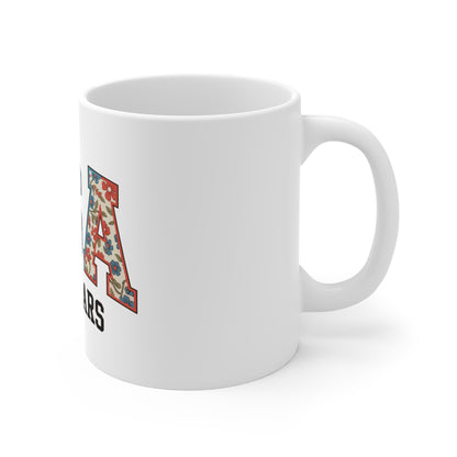 USA 250 Years Floral Pattern Mug — Patriotic 11oz Coffee Cup for 250th Anniversary