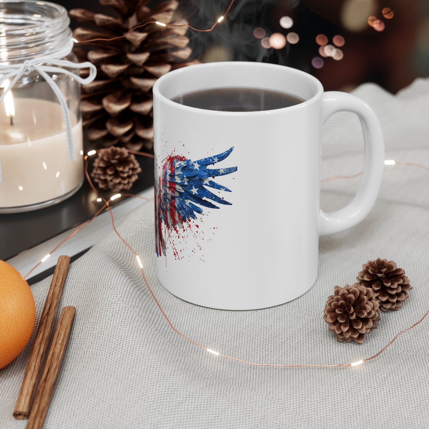 Patriotic Eagle Coffee Mug — American Flag Watercolor 11oz