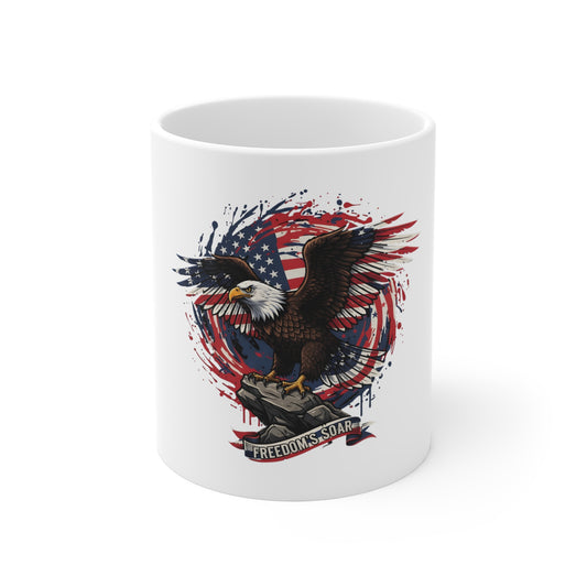 11oz Mug — Patriotic Bald Eagle with American Flag "Freedom & Glory"