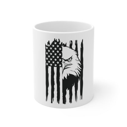 Split Eagle Flag Mug – Half Eagle Half American Flag Coffee Mug – Distressed Patriotic USA Cup – Bold Freedom Gift Mug 11oz
