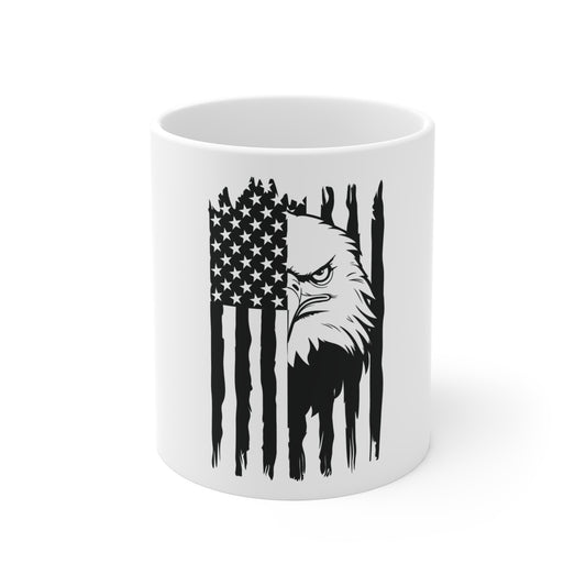 Split Eagle Flag Mug – Half Eagle Half American Flag Coffee Mug – Distressed Patriotic USA Cup – Bold Freedom Gift Mug 11oz