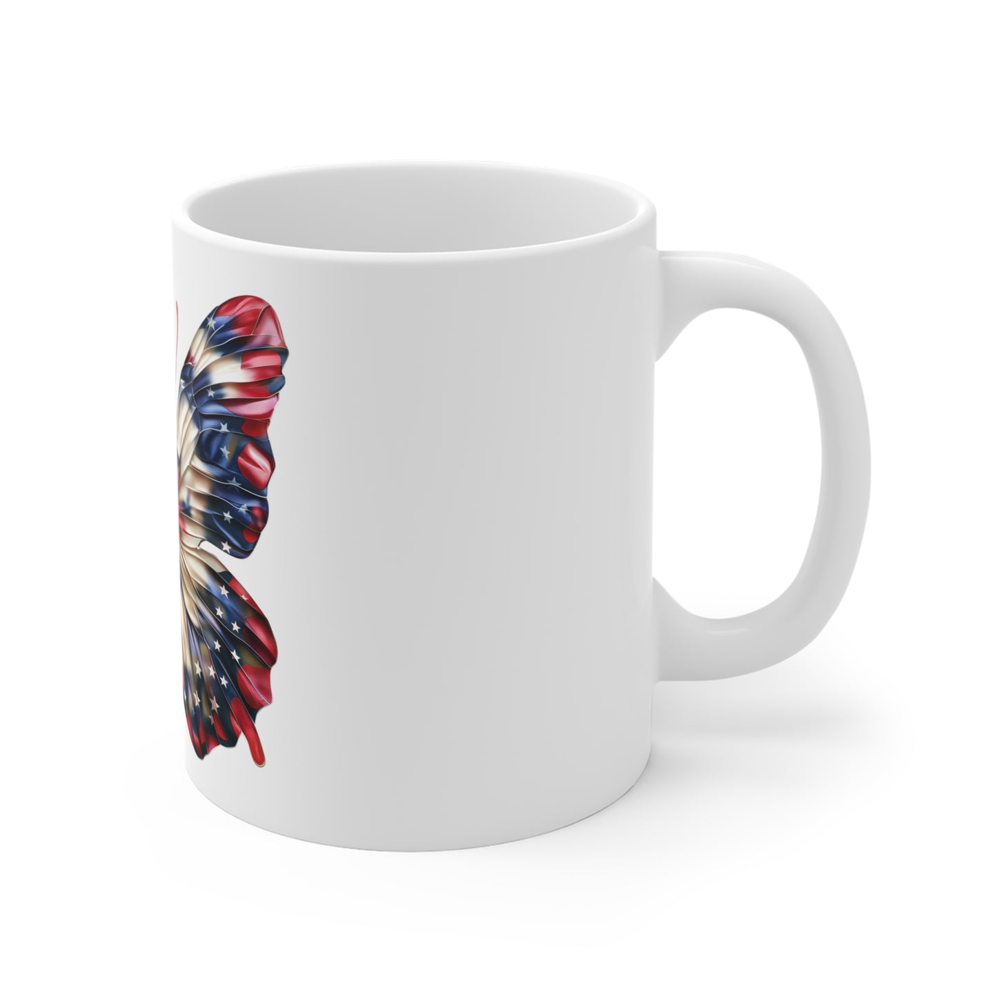 Premium Patriotic Butterfly Mug – Stars & Stripes Silk Effect Coffee Mug – Red White Blue Elegant Art Cup – USA Gift Mug Mug 11oz