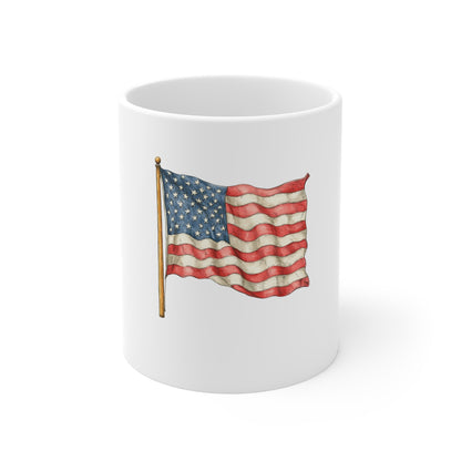 American Flag 11oz Ceramic Mug — Patriotic USA Coffee Cup