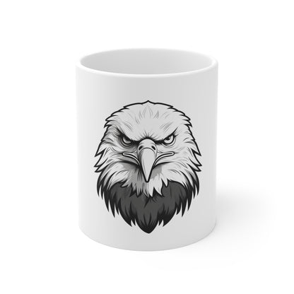Black & White Eagle Mug – Bold Bald Eagle Coffee Mug – Minimalist American Symbol Cup – Strong Patriotic Gift Mug 11oz