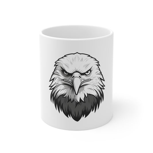 Black & White Eagle Mug – Bold Bald Eagle Coffee Mug – Minimalist American Symbol Cup – Strong Patriotic Gift Mug 11oz