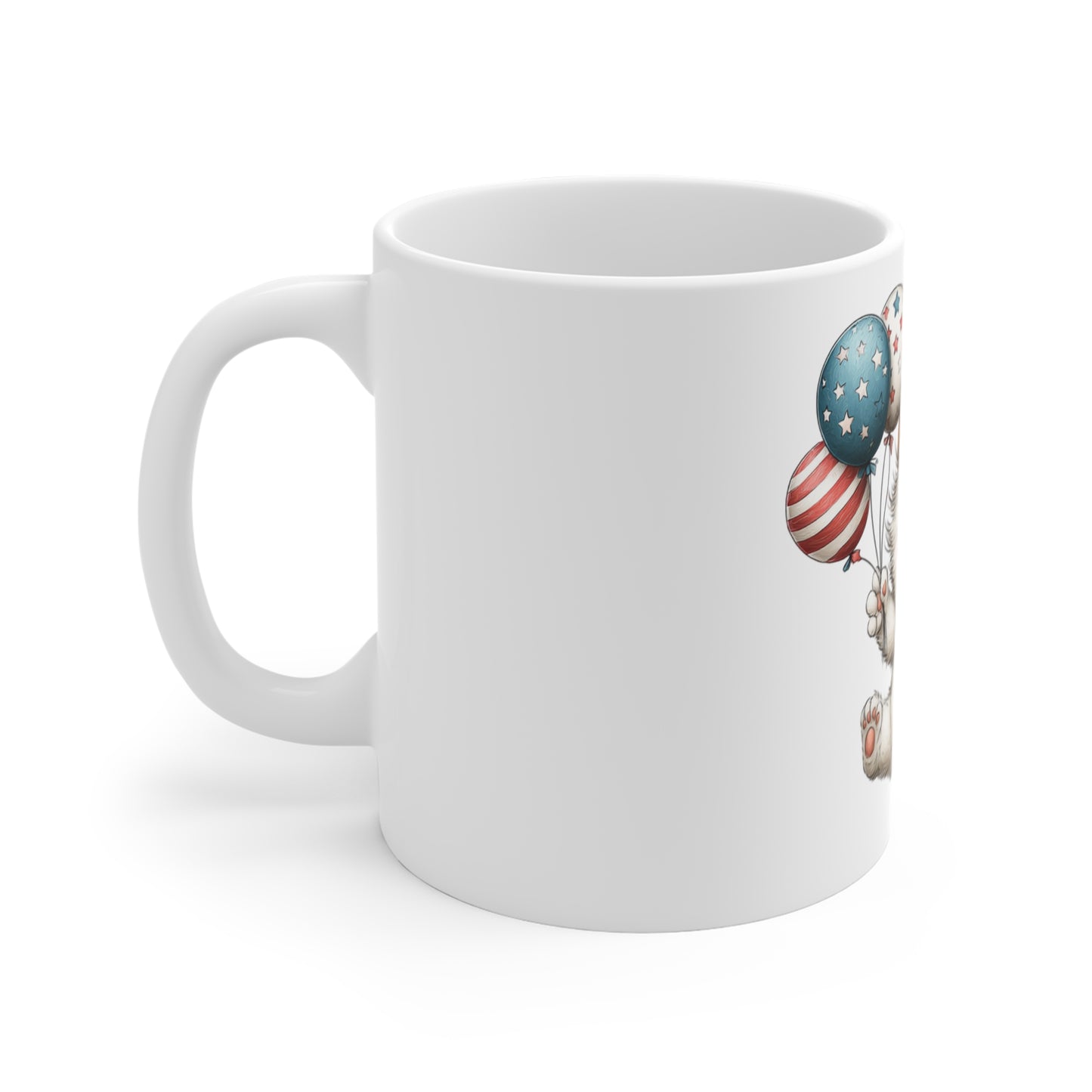 Cute Patriotic Kitten with Balloons Coffee Mug – Americana Cat Mug – Red White Blue Balloon Cat Mug – 4th of July Cat Lover Gift Cute Kitten with Patriotic Balloons Mug — 11oz